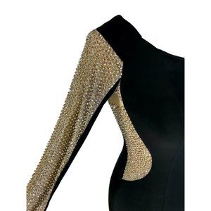 Xscape | Dresses | Xscape Black Gown Illusion Beaded Nude Long Sleeve